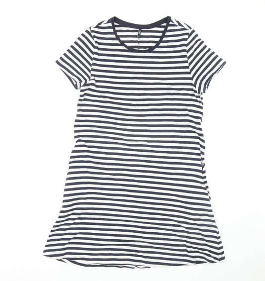 Only Women's Black M T-Shirt Dress Striped Cotton Casual