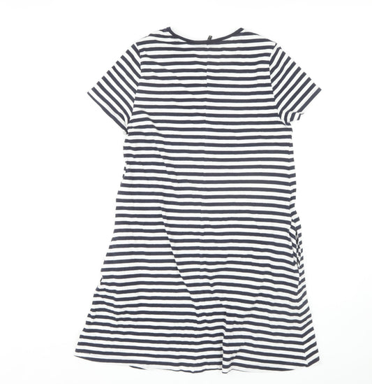 Only Women's Black M T-Shirt Dress Striped Cotton Casual