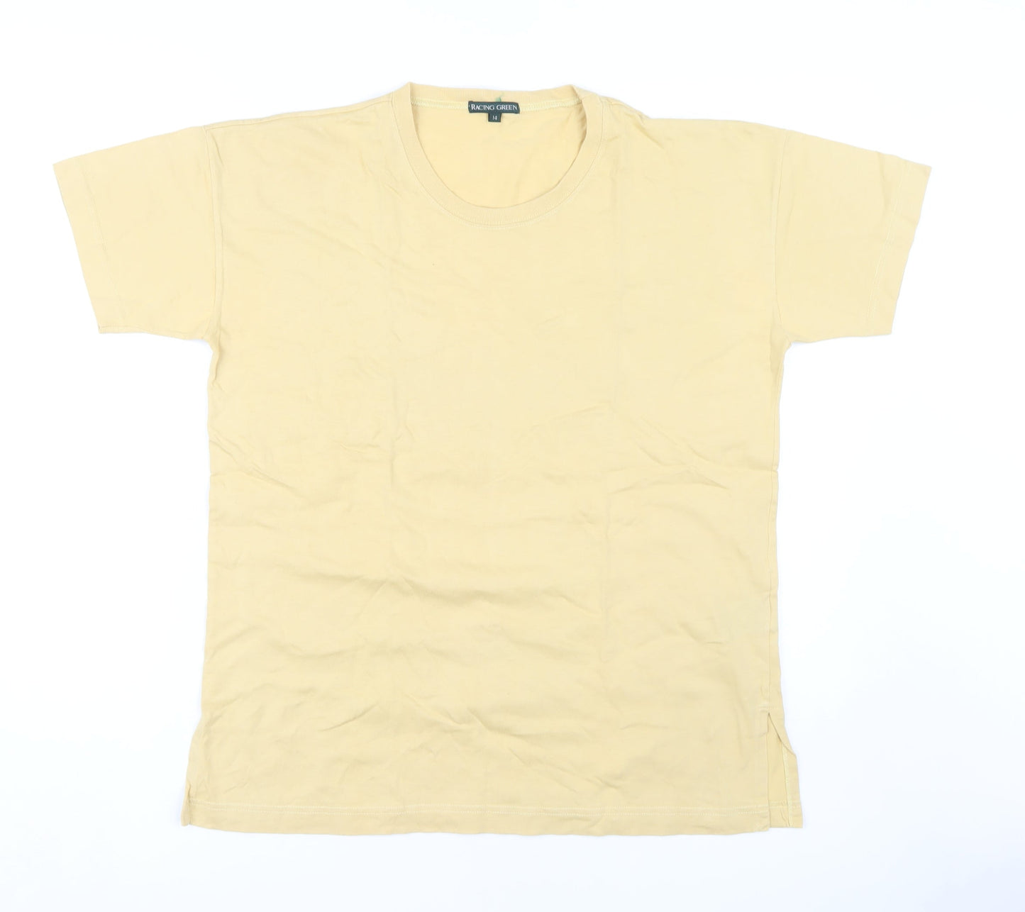 Womens UK Size 14 Racing Green Beige Basic T-Shirt