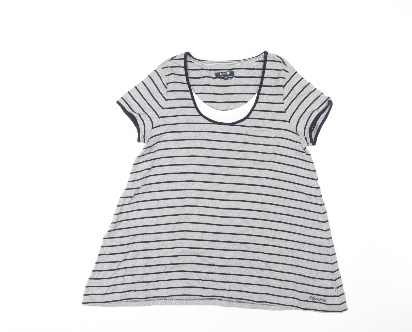 Womens UK Size 16 Maine Grey Basic T-Shirt