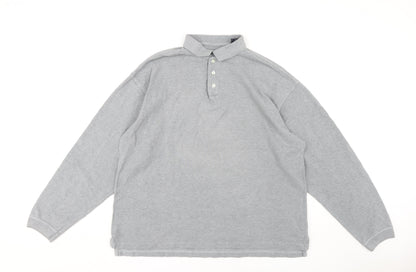 GAP Men's Grey Long Sleeve Polo - Size L, Classic Style
