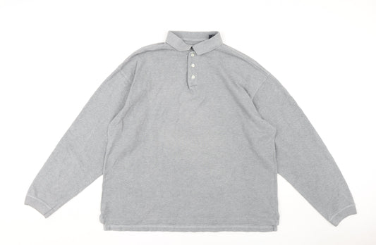 GAP Men's Grey Long Sleeve Polo - Size L, Classic Style