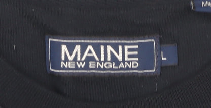 Maine New England Men's Black Long Sleeve Cotton T-Shirt L