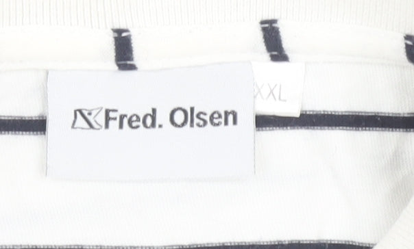 Fred Olsen Men's White 2XL Striped Polo Shirt