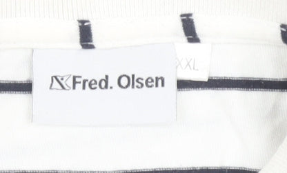 Fred Olsen Men's White 2XL Striped Polo Shirt