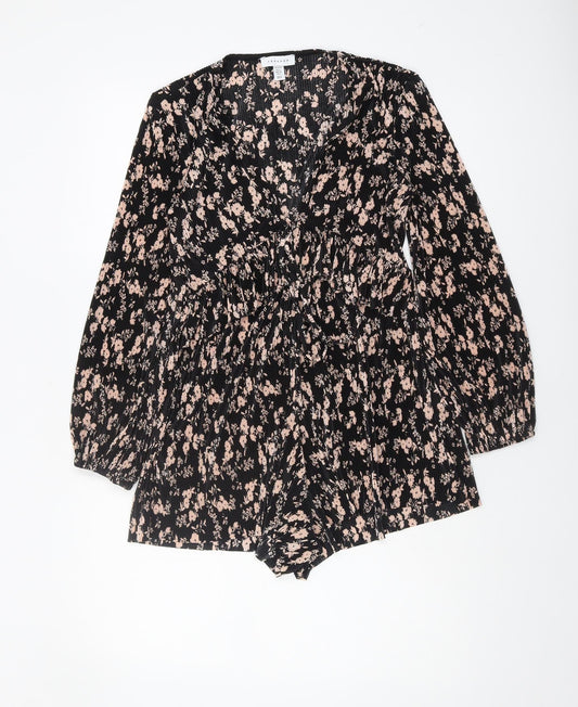 Topshop Women's Black Floral Playsuit Size 6 Petite