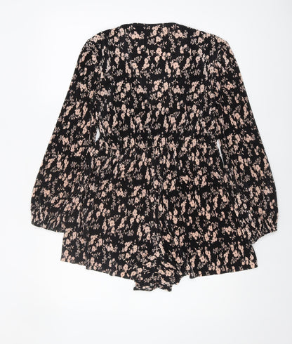 Topshop Women's Black Floral Playsuit Size 6 Petite