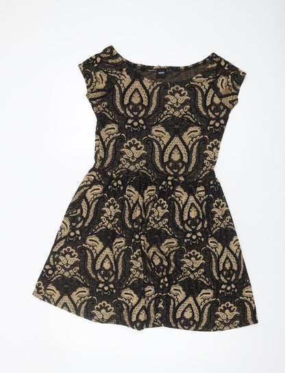 ASOS Women's Black Beige Paisley A-Line Dress Size 12