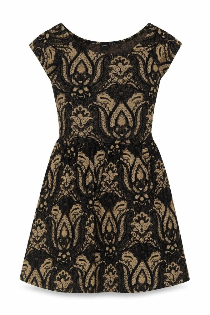 ASOS Women's Black Beige Paisley A-Line Dress Size 12