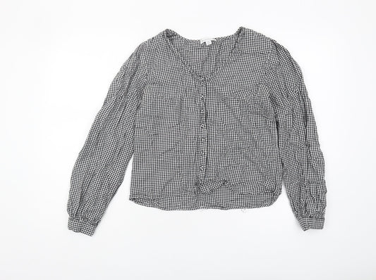 Warehouse Women's Black Check Blouse, Size 12, Long Sleeve