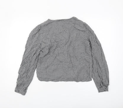 Warehouse Women's Black Check Blouse, Size 12, Long Sleeve