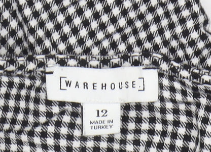 Warehouse Women's Black Check Blouse, Size 12, Long Sleeve