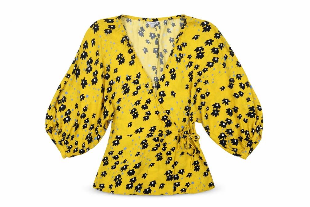 Womens UK Size 8 Jigsaw Yellow Wrap Blouse