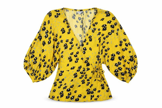 Womens UK Size 8 Jigsaw Yellow Wrap Blouse