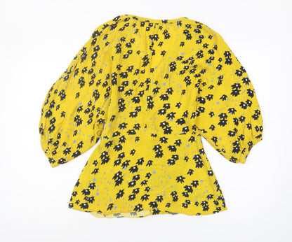 Womens UK Size 8 Jigsaw Yellow Wrap Blouse