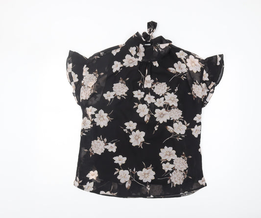 M&Co Women's Black Floral Blouse, Size 14, Tunic Top