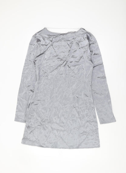 Zara Women's Grey Velvet V-Neck Long Sleeve Dress
