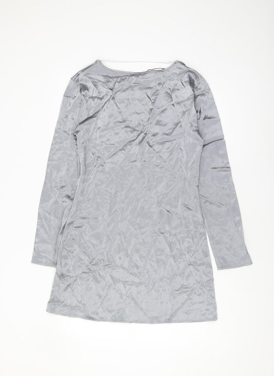 Zara Women's Grey Velvet V-Neck Long Sleeve Dress