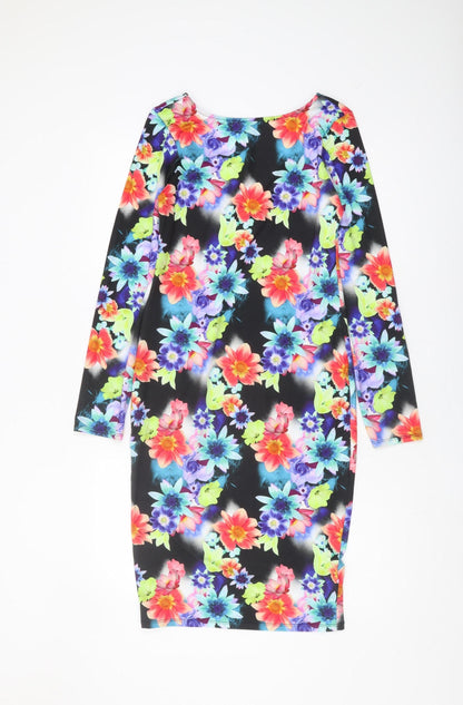 Lipsy Women's Multicoloured Floral Bodycon Dress Size 10