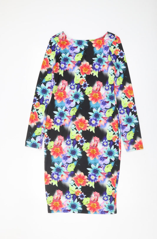 Lipsy Women's Multicoloured Floral Bodycon Dress Size 10