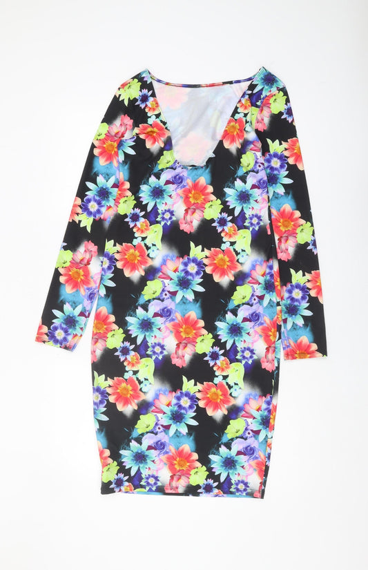 Lipsy Women's Multicoloured Floral Bodycon Dress Size 10