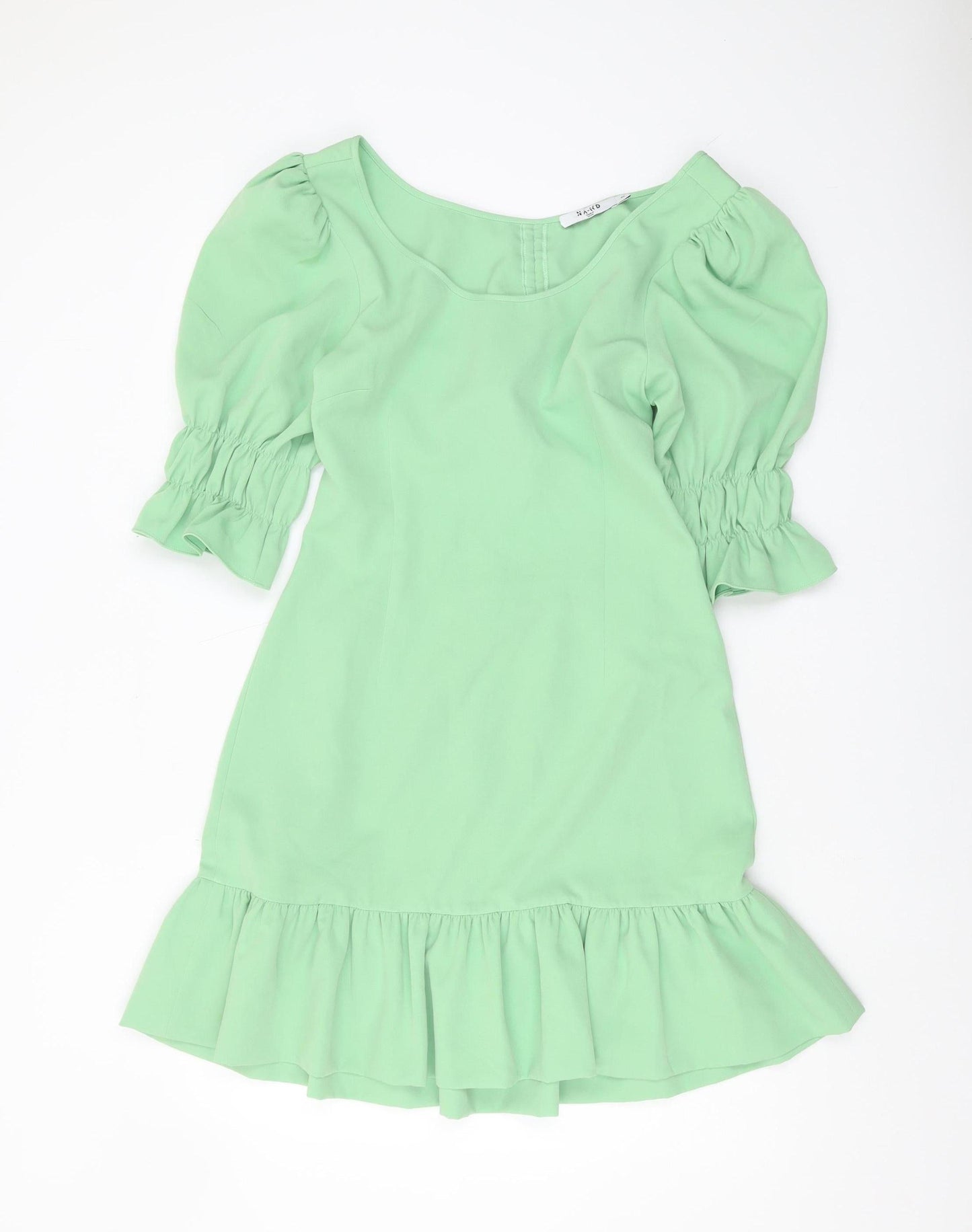 NA-KD Women's Green Mini Dress Size 12 with Puff Sleeves