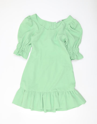 NA-KD Women's Green Mini Dress Size 12 with Puff Sleeves