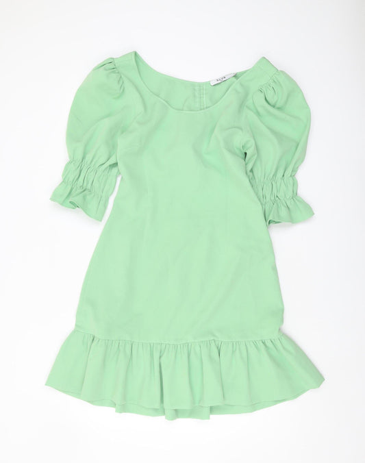 NA-KD Women's Green Mini Dress Size 12 with Puff Sleeves