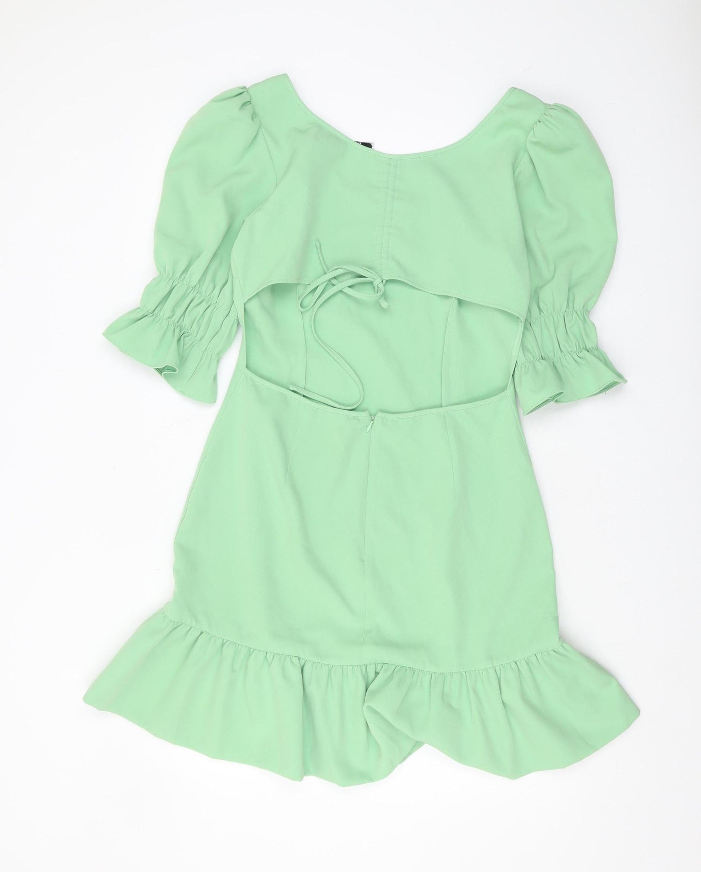 NA-KD Women's Green Mini Dress Size 12 with Puff Sleeves