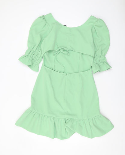 NA-KD Women's Green Mini Dress Size 12 with Puff Sleeves