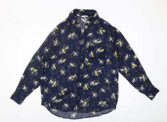 New Look Women's Blue Bird Print Button-Up Shirt