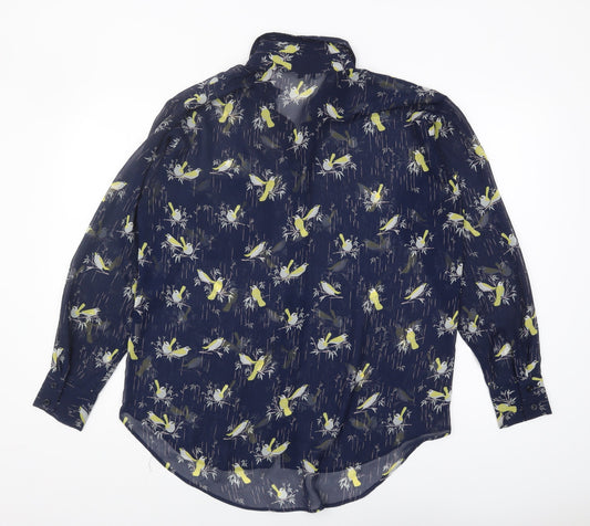 New Look Women's Blue Bird Print Button-Up Shirt