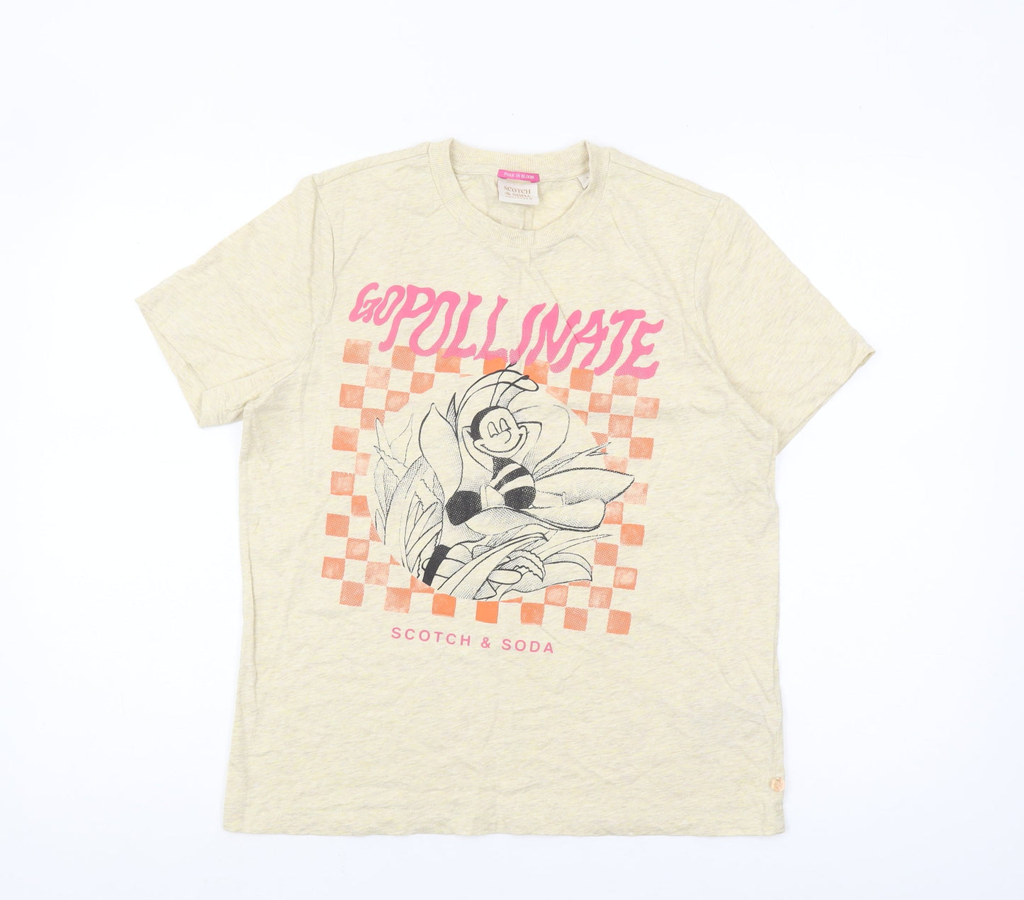 Unisex Adults UK Size S Scotch & Soda Beige Jersey T-Shirt