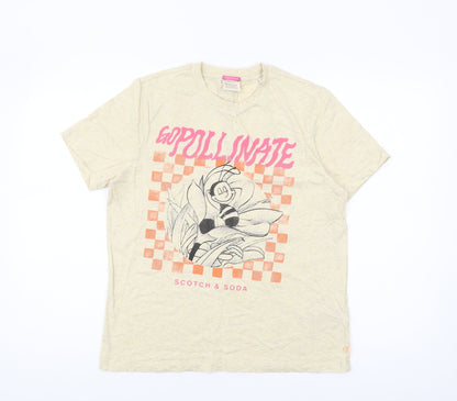 Unisex Adults UK Size S Scotch & Soda Beige Jersey T-Shirt