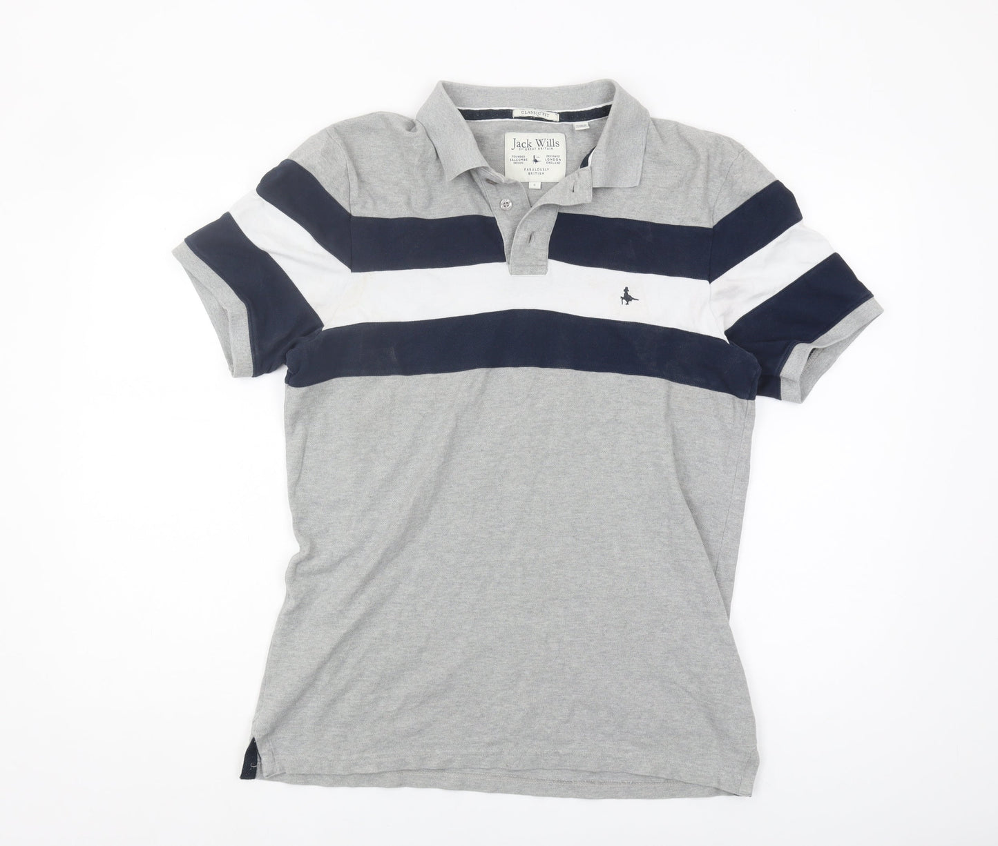 Jack Wills Men's Grey Striped Polo Shirt, Size S, Classic Fit