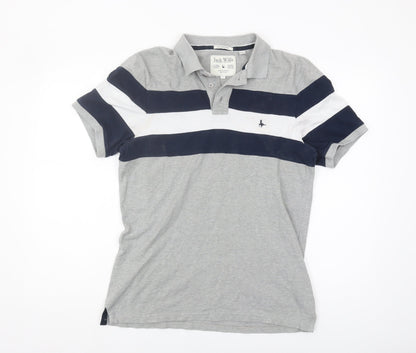 Jack Wills Men's Grey Striped Polo Shirt, Size S, Classic Fit