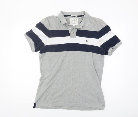Jack Wills Men's Grey Striped Polo Shirt, Size S, Classic Fit