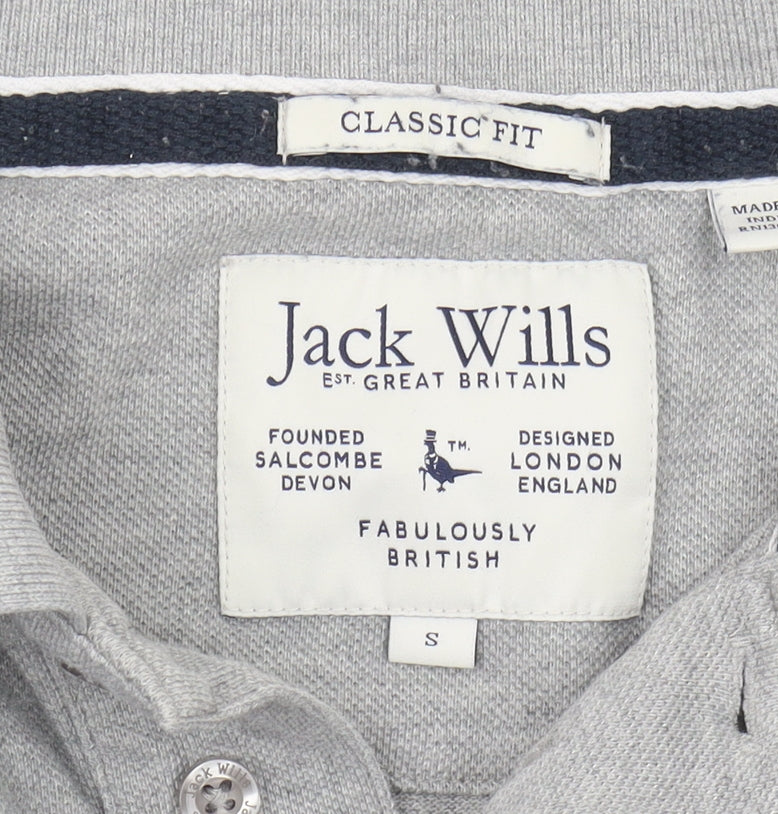 Jack Wills Men's Grey Striped Polo Shirt, Size S, Classic Fit