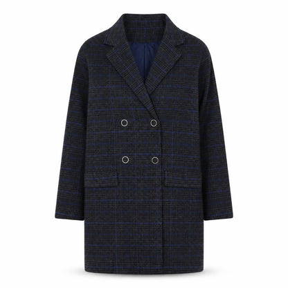 Blendshe Women's Blue Plaid Mid-Length Overcoat, Size S