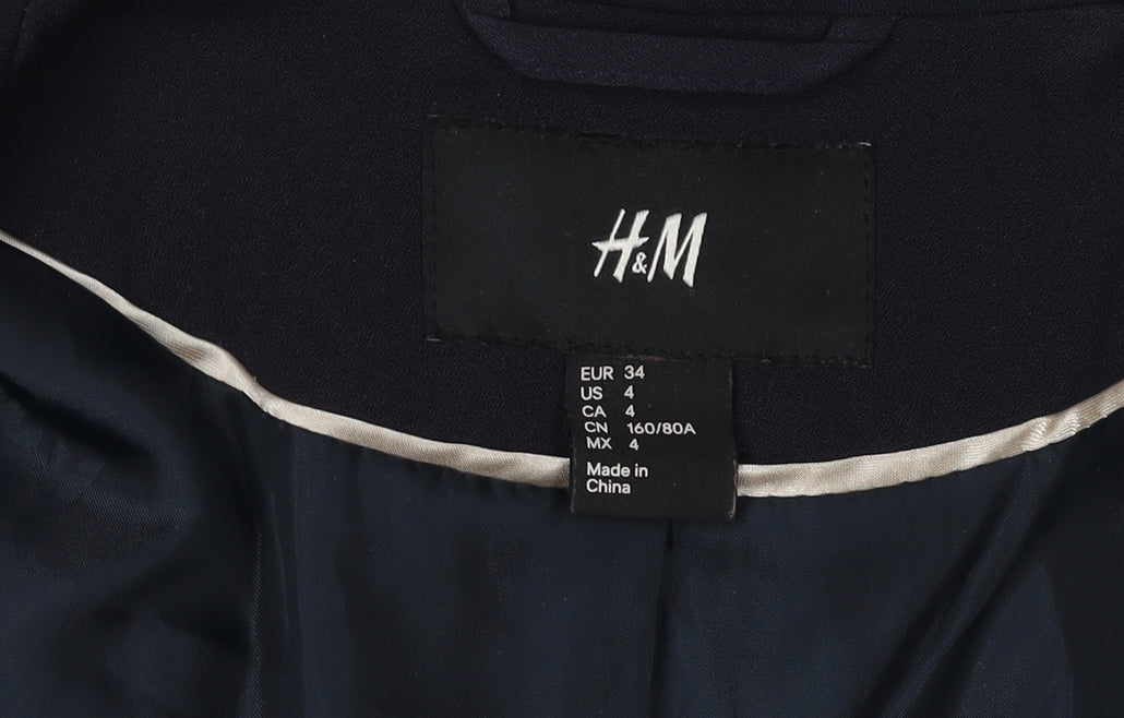 H&M Women's Black Blazer Shawl Lapel Size 6 Regular Fit