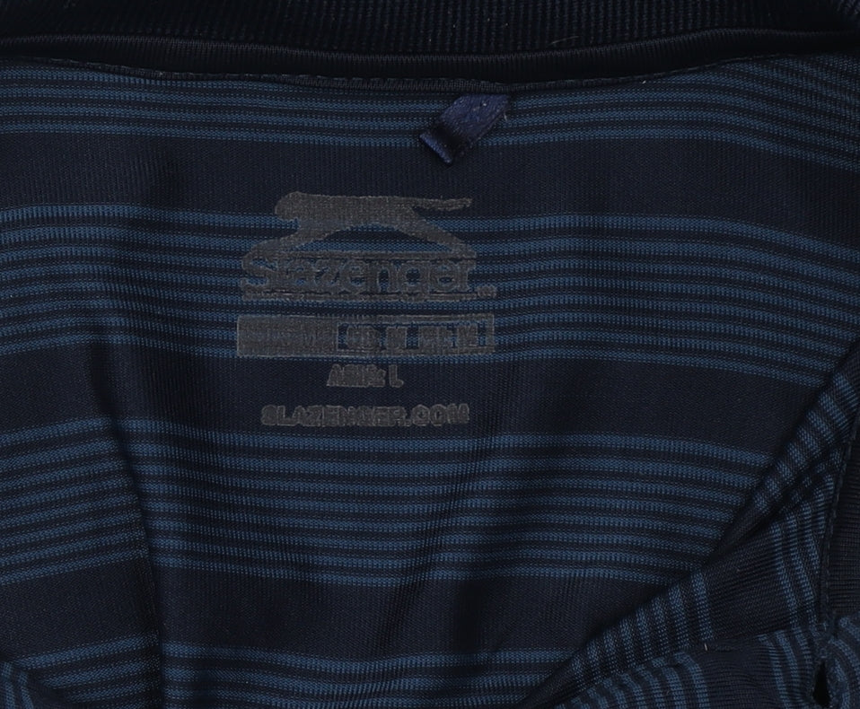 Slazenger Men's Blue Striped Polo Shirt Size L