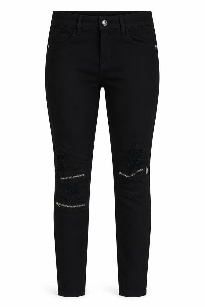 Womens UK Size S Queen Hearts Slim Fit Skinny Black Jeans