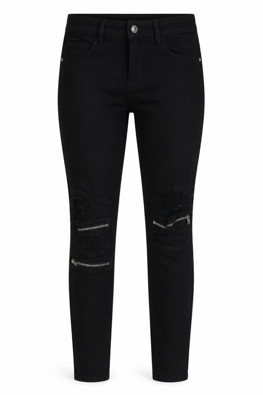 Womens UK Size S Queen Hearts Slim Fit Skinny Black Jeans