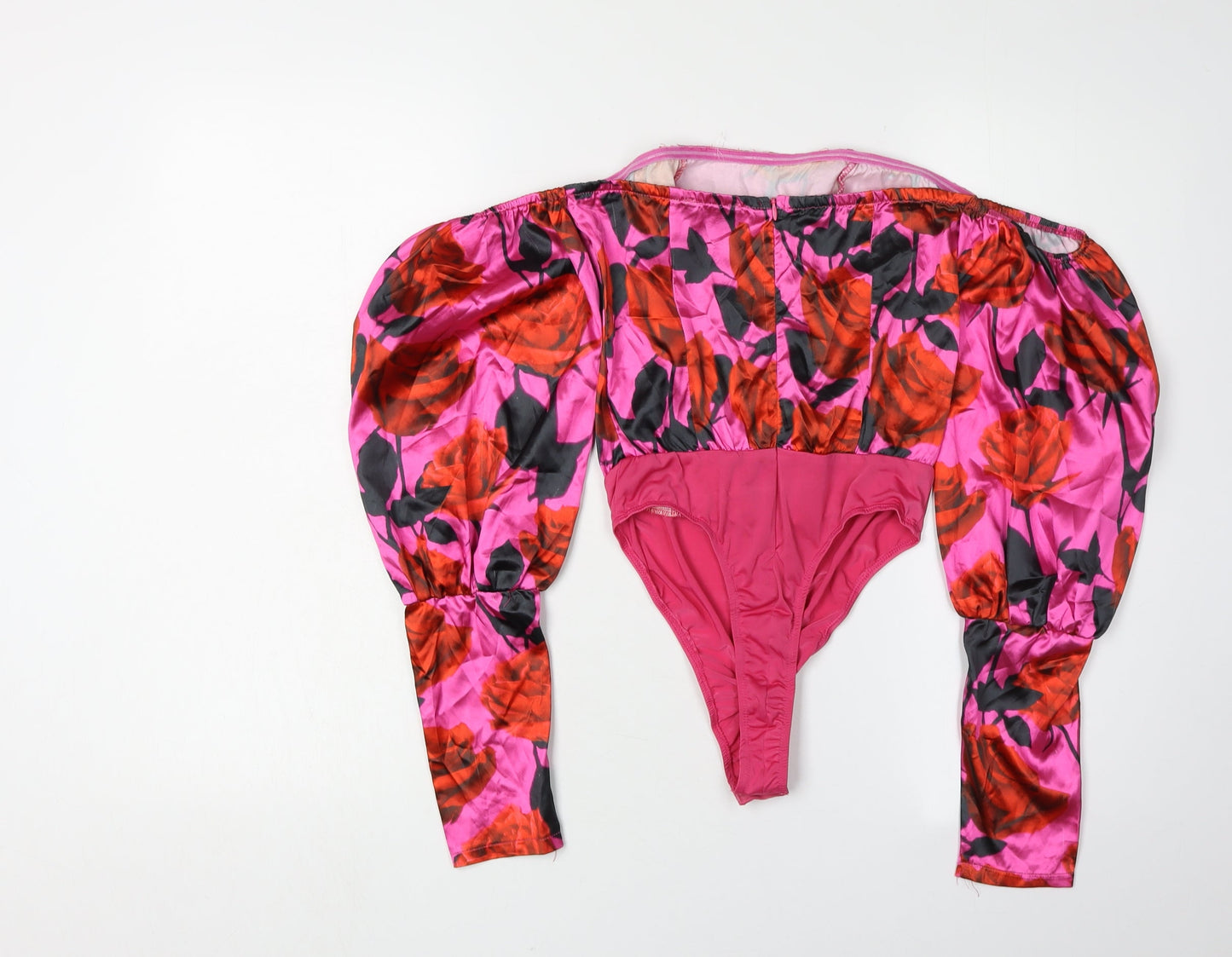 PrettyLittleThing Women's Pink Floral Bodysuit, Size 6