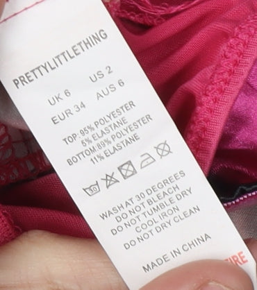 PrettyLittleThing Women's Pink Floral Bodysuit, Size 6