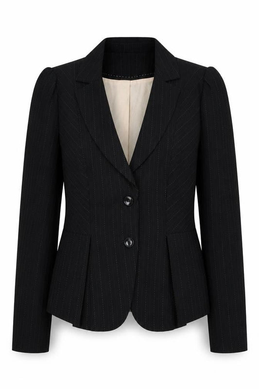 Front view of Evie Black Women's, size 12, Pinstripe Blazer