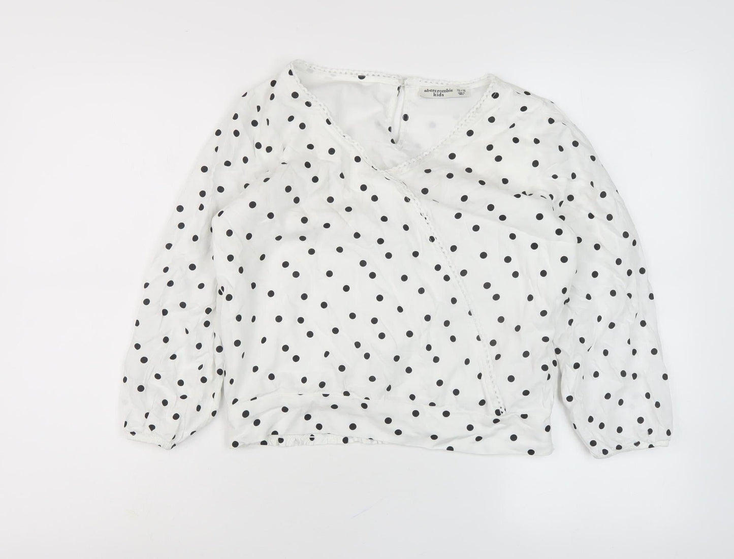 Abercrombie White Polka Dot Teen Long Sleeve Top