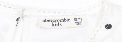 Abercrombie White Polka Dot Teen Long Sleeve Top