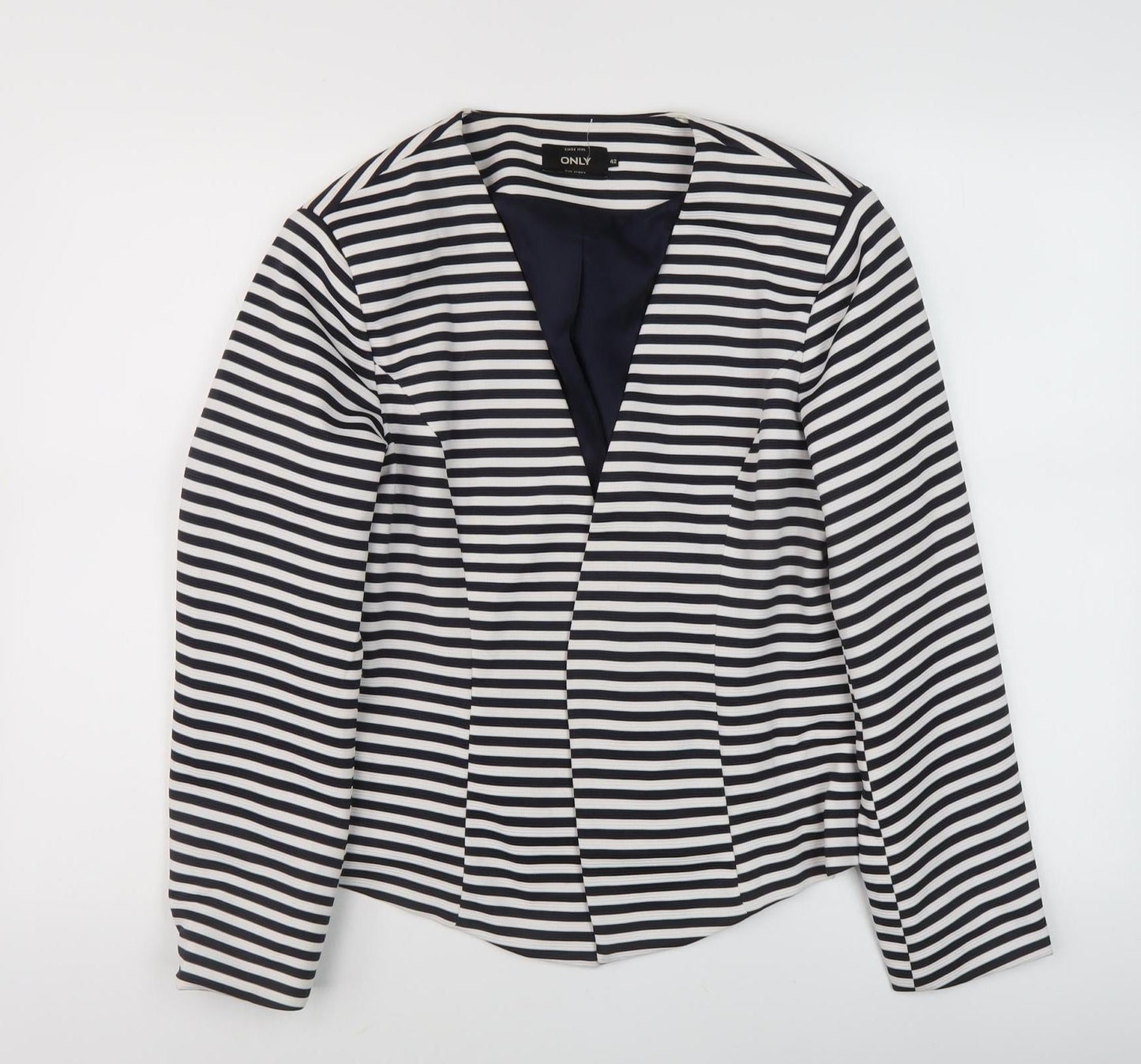 ONLY Women's Black & White Striped Blazer - Size 14