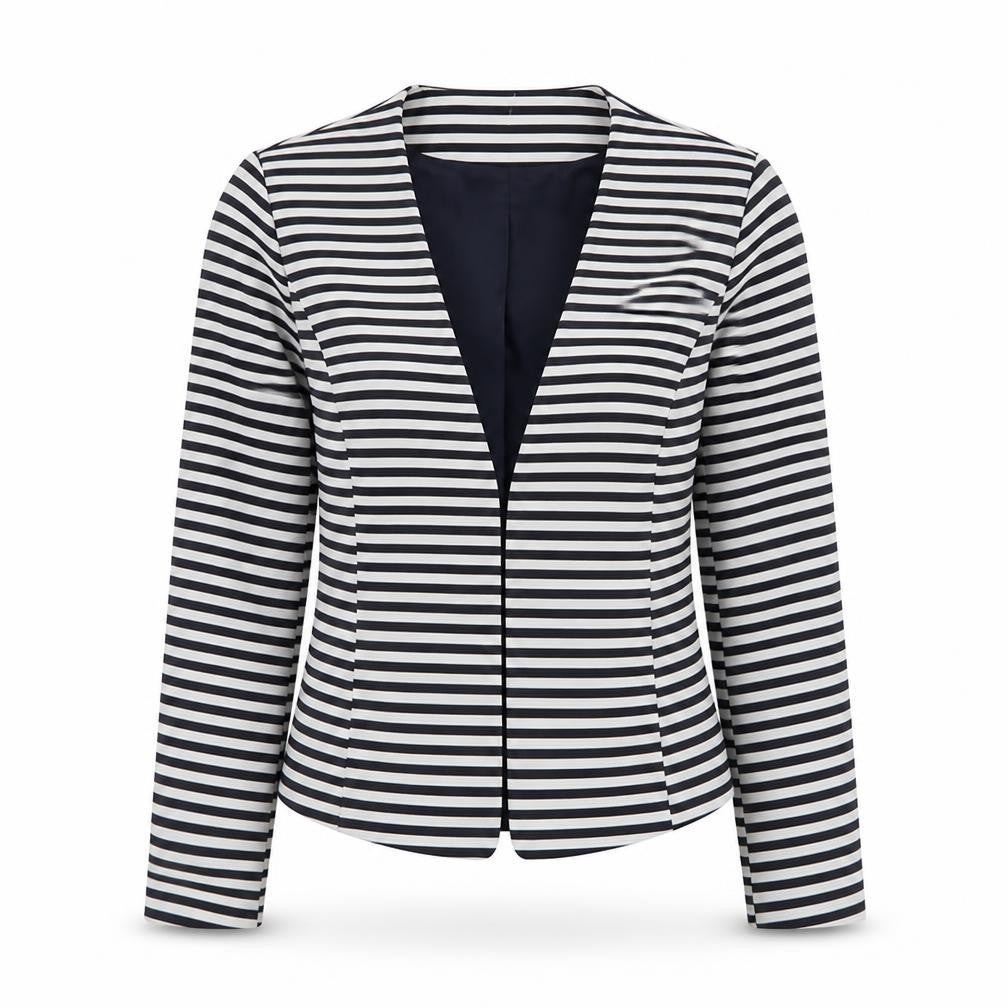 ONLY Women's Black & White Striped Blazer - Size 14